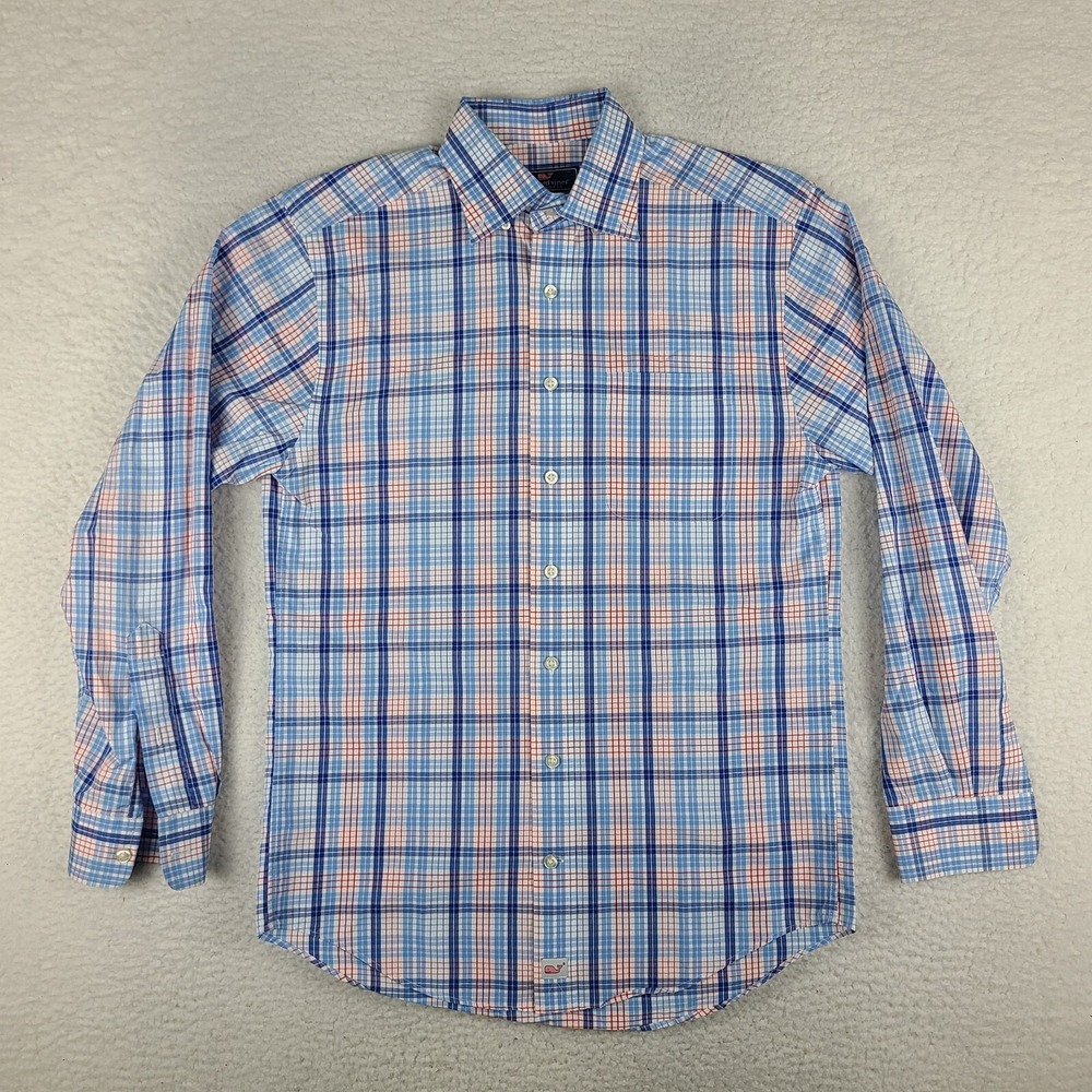 Vineyard Vines Murray Shirt Mens Small Blue Red Plaid Classic Dress Button Down